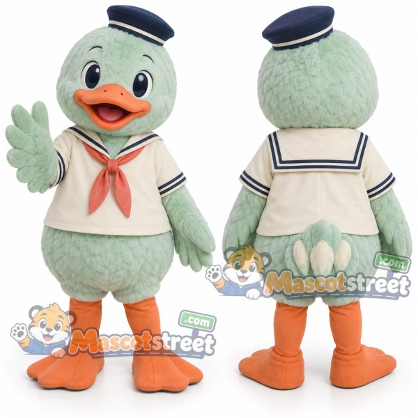 Pale Green Duck Sailor Mascot Costume with Sailor Shirt and Cap