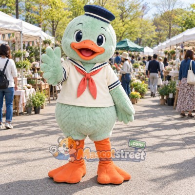 Pale Green Duck Sailor Mascot Costume with Sailor Shirt and Cap Pale Green Duck Sailor Mascot Costume with Sailor Shirt and Cap