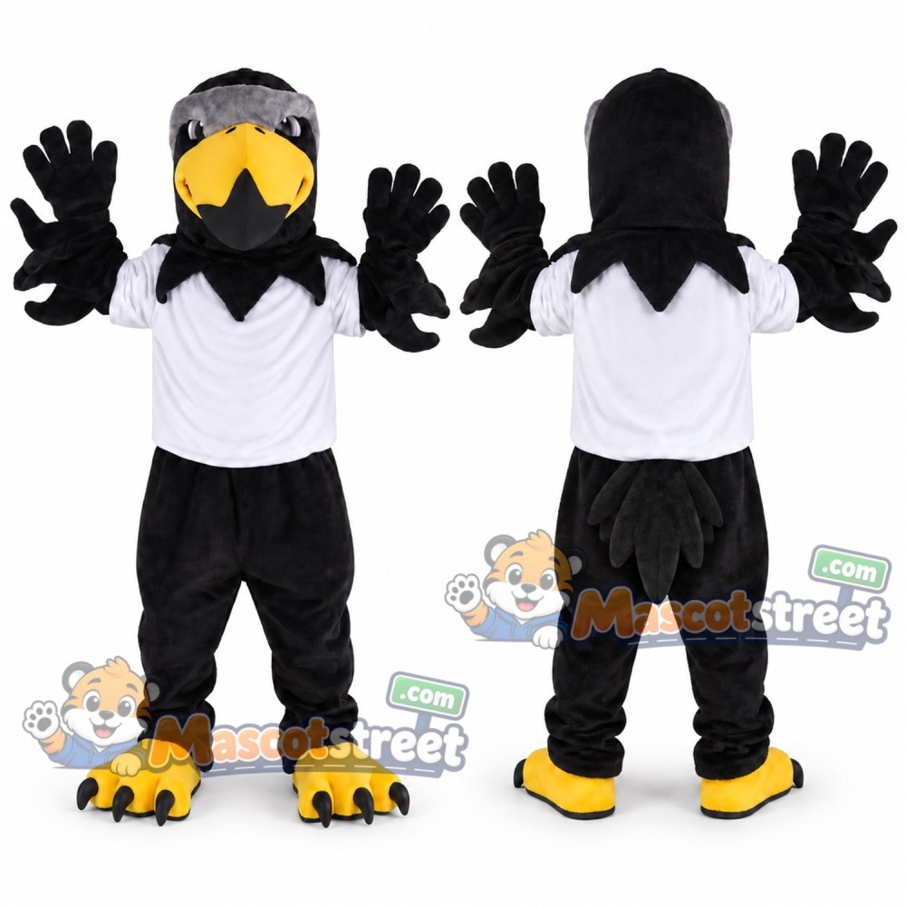 Black Eagle Mascot Costume with White Shirt and Black Pants