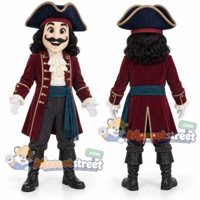 Pirate Captain Mascot Costume with Burgundy Coat and Tricorn Hat Pirate Captain Mascot Costume with Burgundy Coat and Tricorn Hat