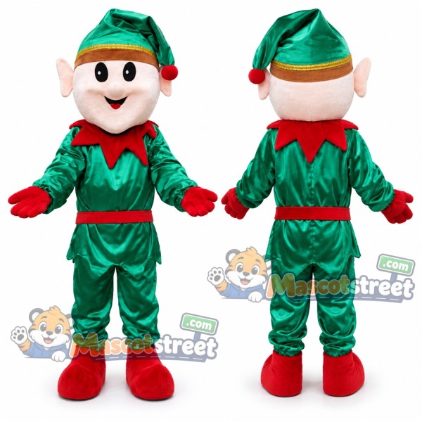 Christmas Elf Mascot Costume with Green Suit and Hat