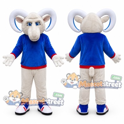 White Ram Mascot Costume with Blue Sweater and White Pants White Ram Mascot Costume with Blue Sweater and White Pants