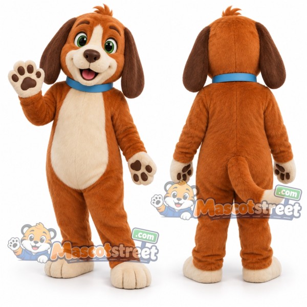 Brown Dog Mascot Costume with Blue Collar