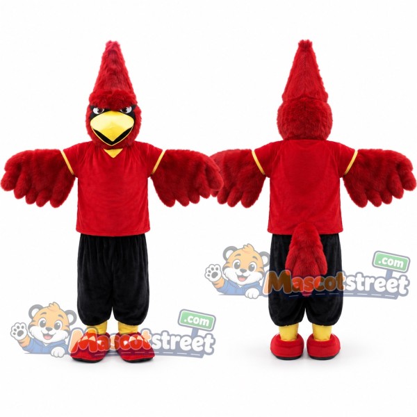 Red Cardinal Mascot Costume with Red Shirt and Black Pants