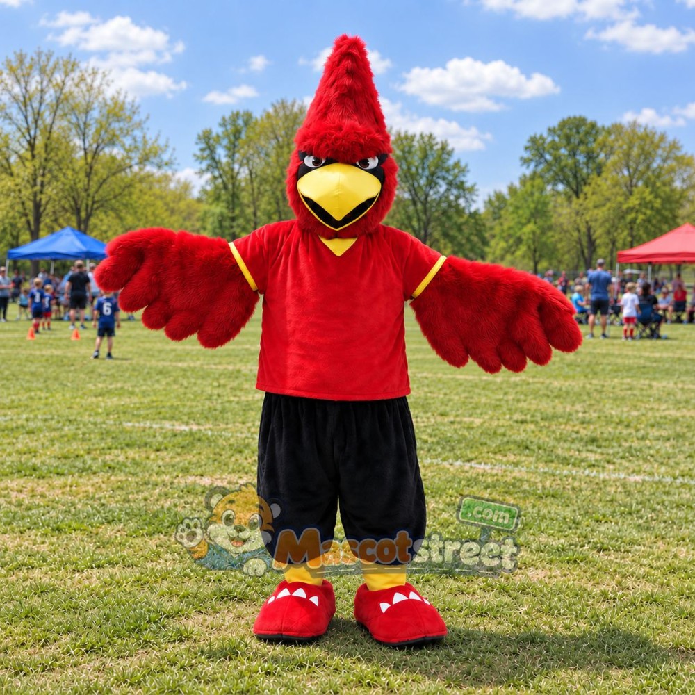 Red Cardinal Mascot Costume with Red Shirt and Black Pants