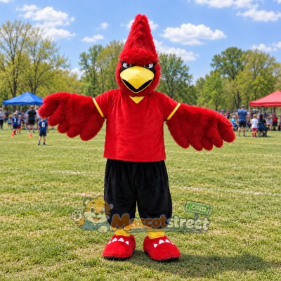 Red Cardinal Mascot Costume with Red Shirt and Black Pants