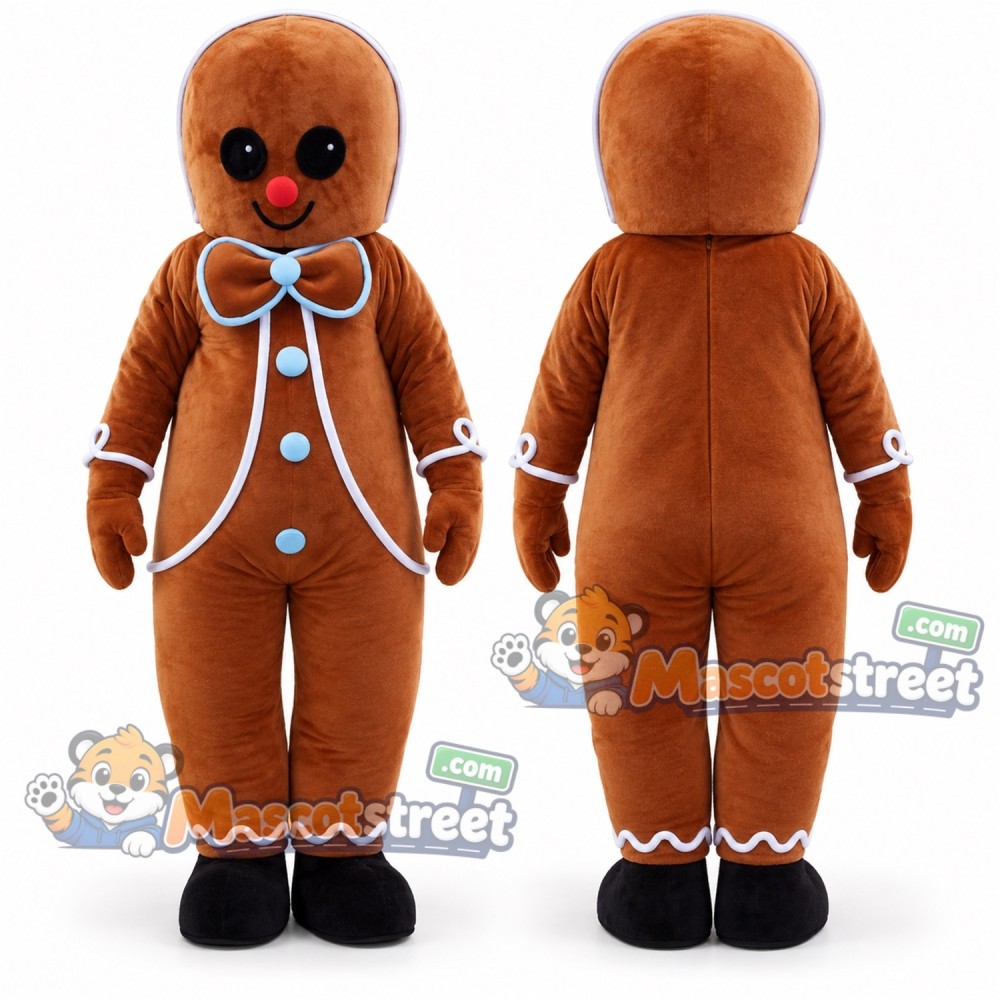 Gingerbread Man Mascot Costume with Blue Bow Tie Gingerbread Man Mascot Costume with Blue Bow Tie