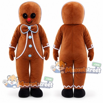 Gingerbread Man Mascot Costume with Blue Bow Tie Gingerbread Man Mascot Costume with Blue Bow Tie
