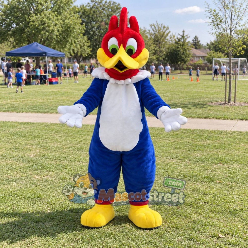 Red Blue and White Woodpecker Mascot Costume