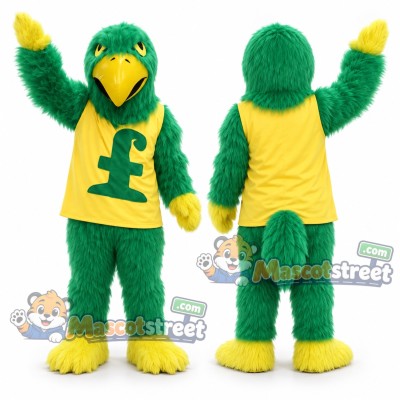 Green Falcon Mascot Costume with Yellow Shirt