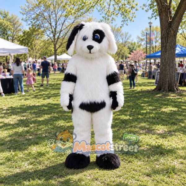 White and Black Spotted Dog Mascot Costume