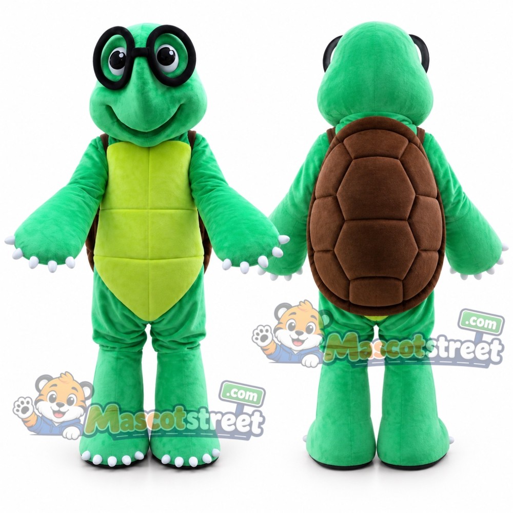 Green Turtle Mascot Costume with Black Glasses Green Turtle Mascot Costume with Black Glasses