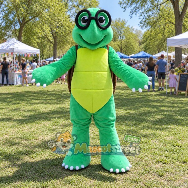 Green Turtle Mascot Costume with Black Glasses Green Turtle Mascot Costume with Black Glasses