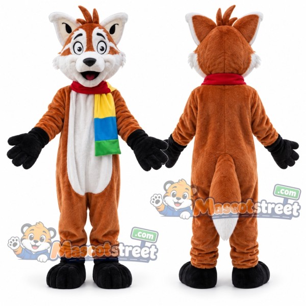 Orange Fox Mascot Costume with Multicolor Scarf