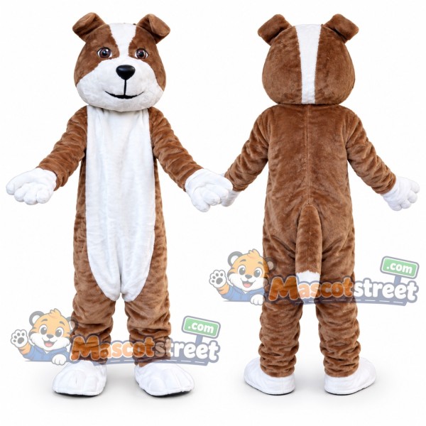 Brown and White Bulldog Mascot Costume