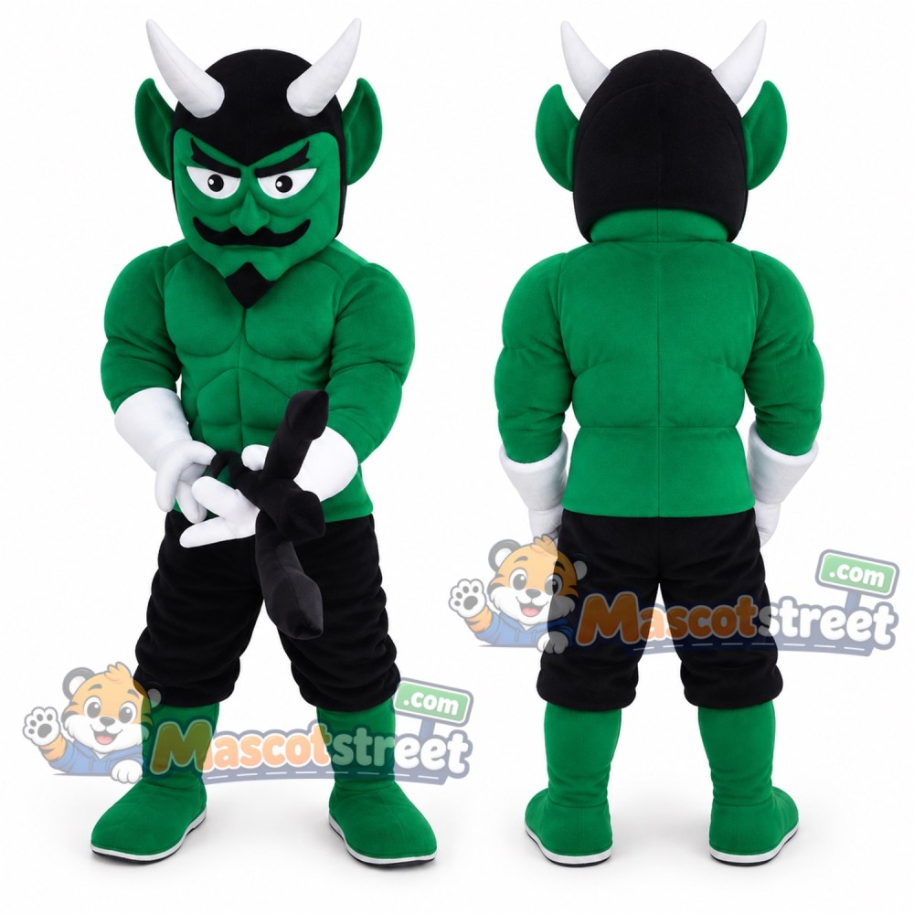 Green Devil Mascot Costume with Black Shorts Green Devil Mascot Costume with Black Shorts