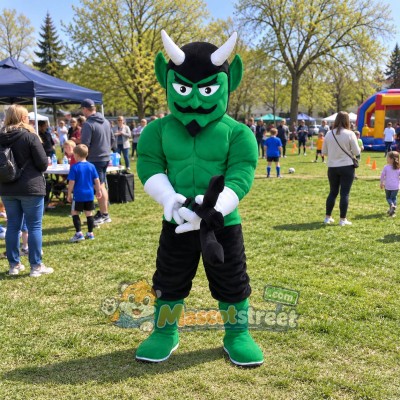 Green Devil Mascot Costume with Black Shorts Green Devil Mascot Costume with Black Shorts