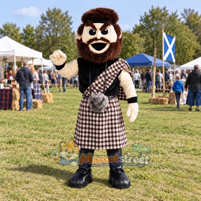 Highland Warrior Mascot Costume with Tartan Kilt and Black Shirt Highland Warrior Mascot Costume with Tartan Kilt and Black Shirt