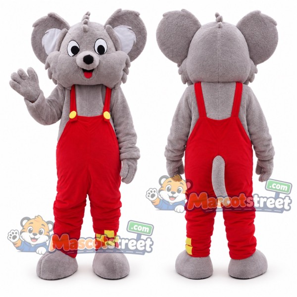 Gray Koala Mascot Costume with Red Overalls