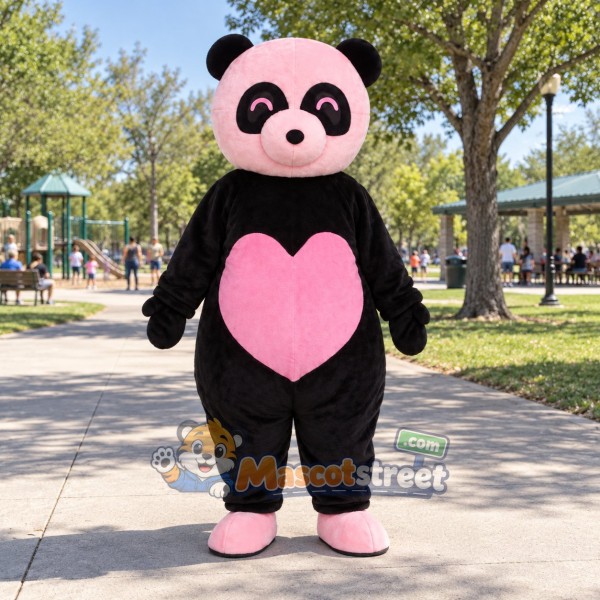 Pink and Black Panda Mascot Costume