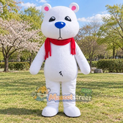 White Bear Mascot Costume with Red Scarf White Bear Mascot Costume with Red Scarf