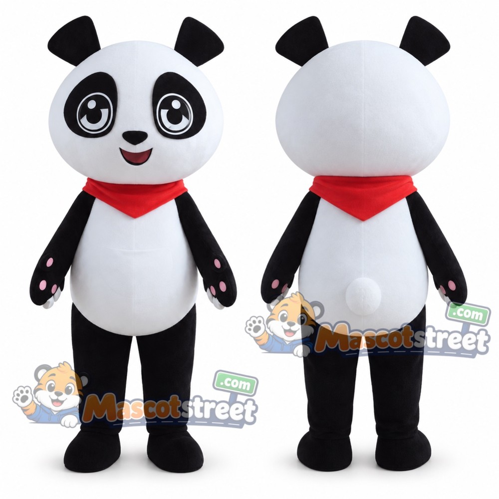 Panda Mascot Costume with Red Neckerchief