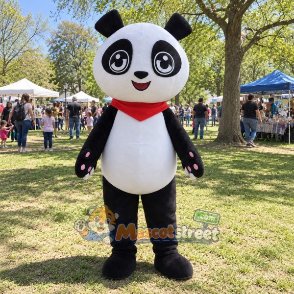 Panda Mascot Costume with Red Neckerchief