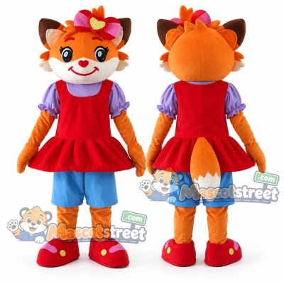 Orange Fox Mascot Costume with Red Dress and Blue Shorts Orange Fox Mascot Costume with Red Dress and Blue Shorts
