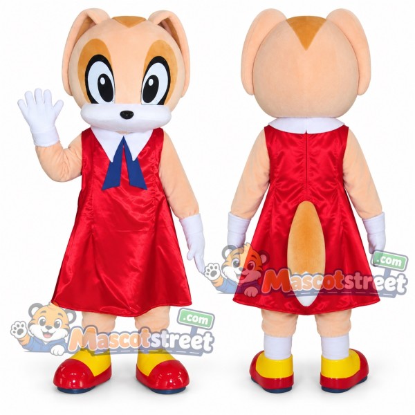 Tan Canine Mascot Costume with Red Dress