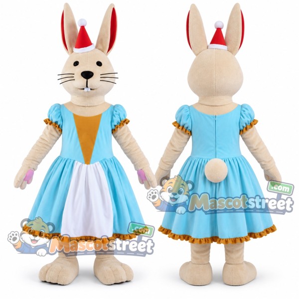 Cream Rabbit Mascot Costume with Blue Dress