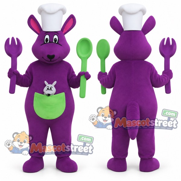Purple Kangaroo Chef Mascot Costume with Chef Hat