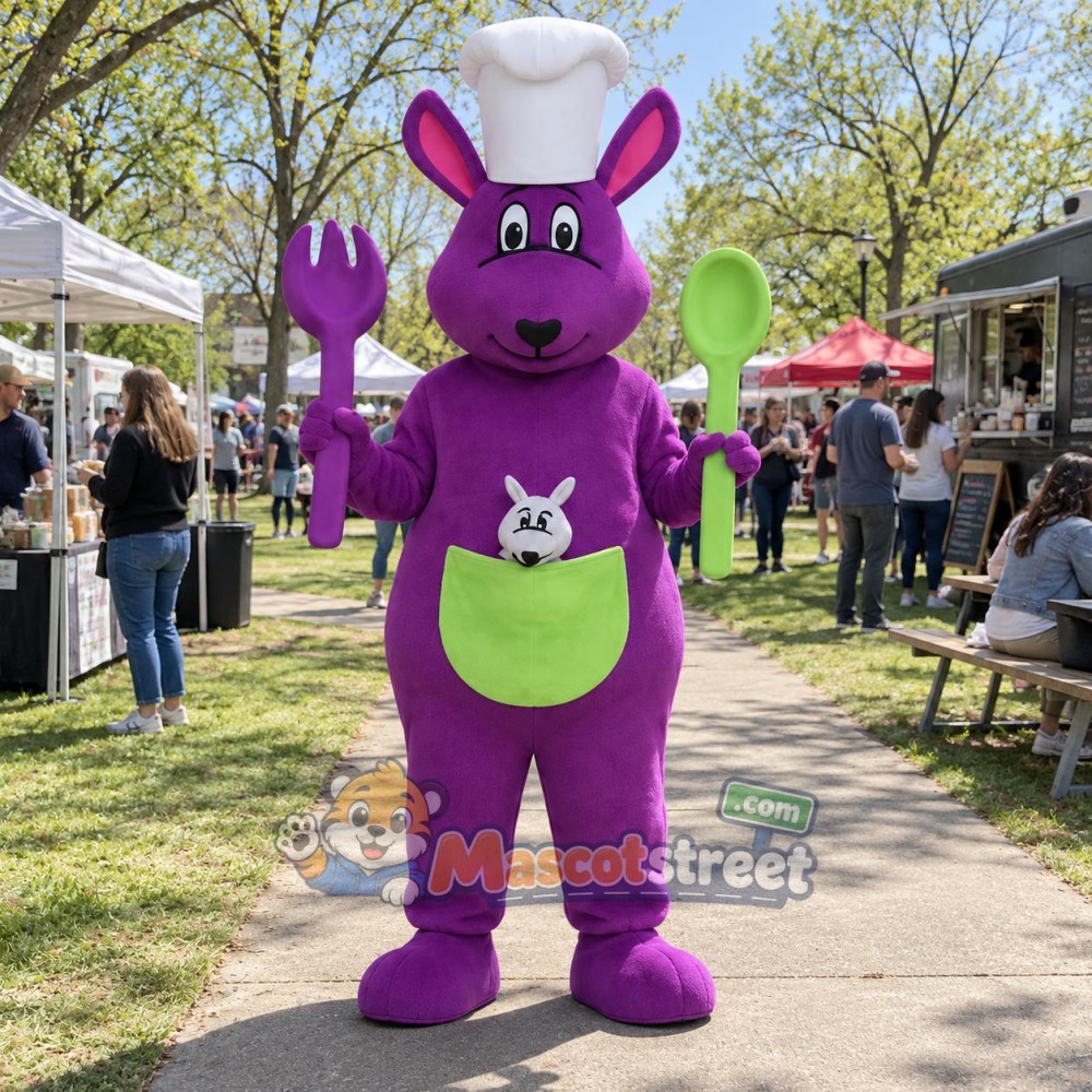 Purple Kangaroo Chef Mascot Costume with Chef Hat