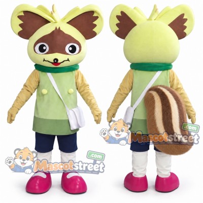 Tan Chipmunk Mascot Costume with Green Jacket and Navy Shorts Tan Chipmunk Mascot Costume with Green Jacket and Navy Shorts