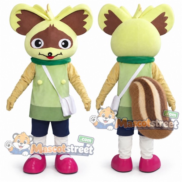 Tan Chipmunk Mascot Costume with Green Jacket and Navy Shorts