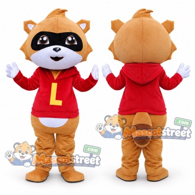 Orange Raccoon Mascot Costume with Red Hoodie