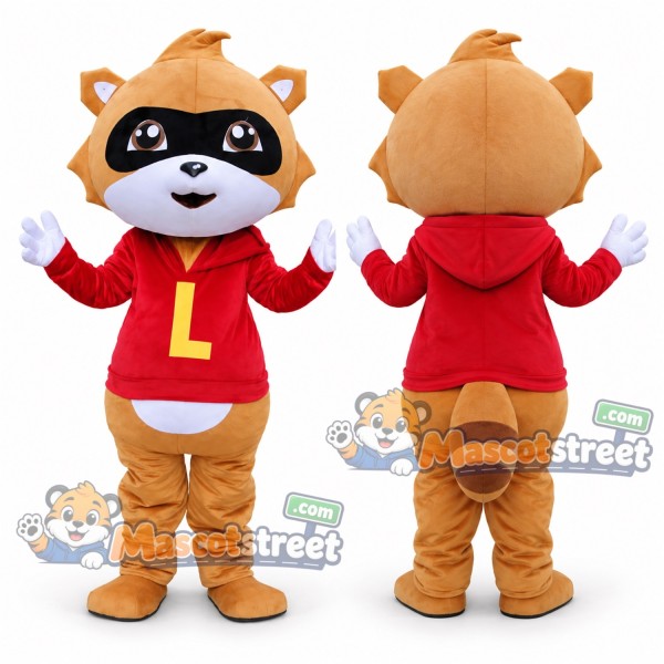 Orange Raccoon Mascot Costume with Red Hoodie