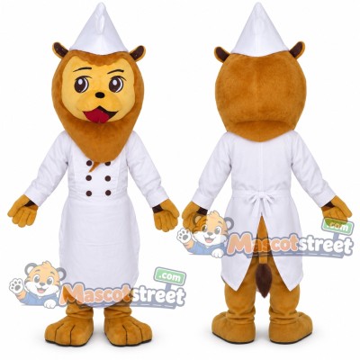 Lion Chef Mascot Costume with White Chef Coat and Hat Lion Chef Mascot Costume with White Chef Coat and Hat