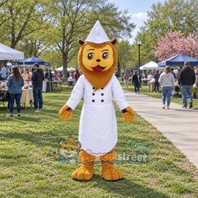 Lion Chef Mascot Costume with White Chef Coat and Hat Lion Chef Mascot Costume with White Chef Coat and Hat