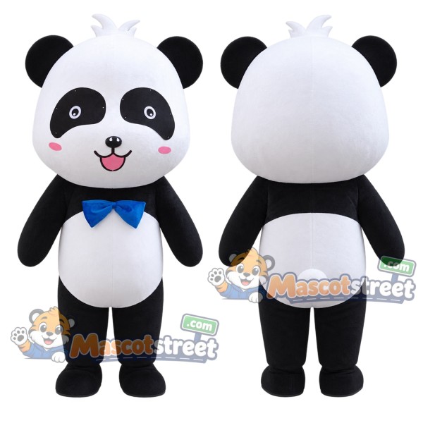 Panda Mascot Costume with Blue Bow Tie