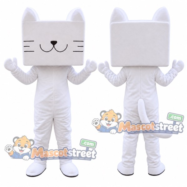 White Square Headed Cat Mascot Costume
