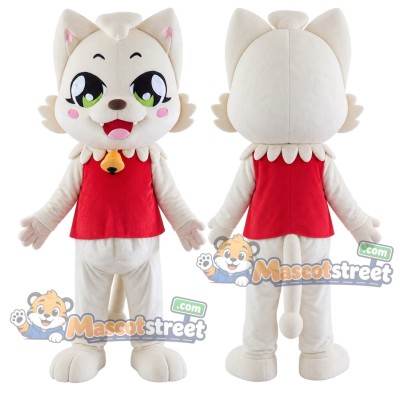 Cream Cat Mascot Costume with Red Vest