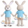 Beige Rabbit Mascot Costume with Light Blue Shirt