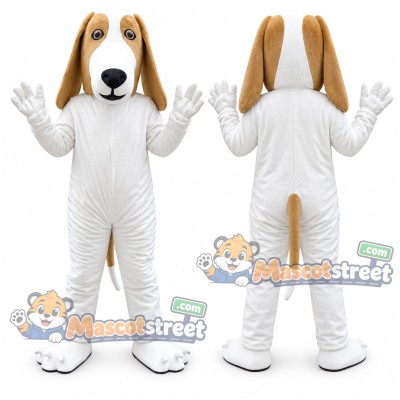 White and Tan Long Eared Dog Mascot Costume