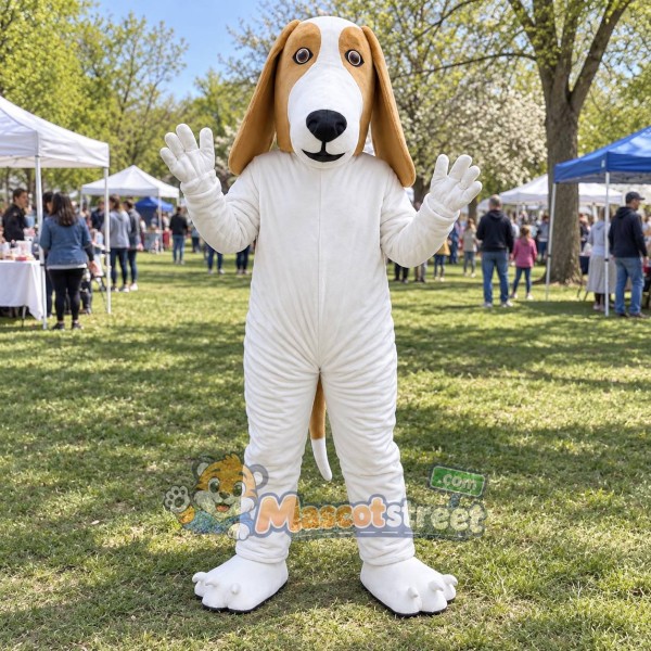 White and Tan Long Eared Dog Mascot Costume