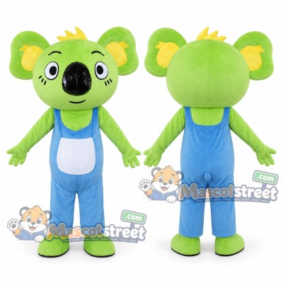 Green Koala Mascot Costume with Blue Overalls