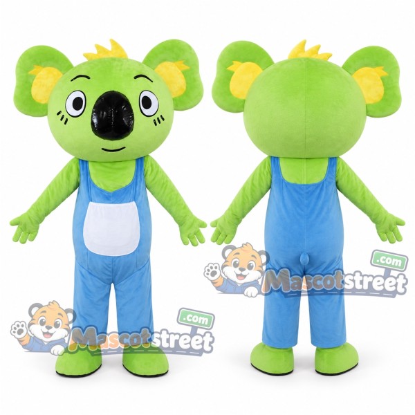 Green Koala Mascot Costume with Blue Overalls