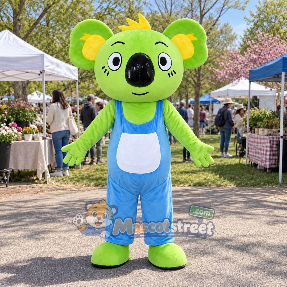 Green Koala Mascot Costume with Blue Overalls Green Koala Mascot Costume with Blue Overalls