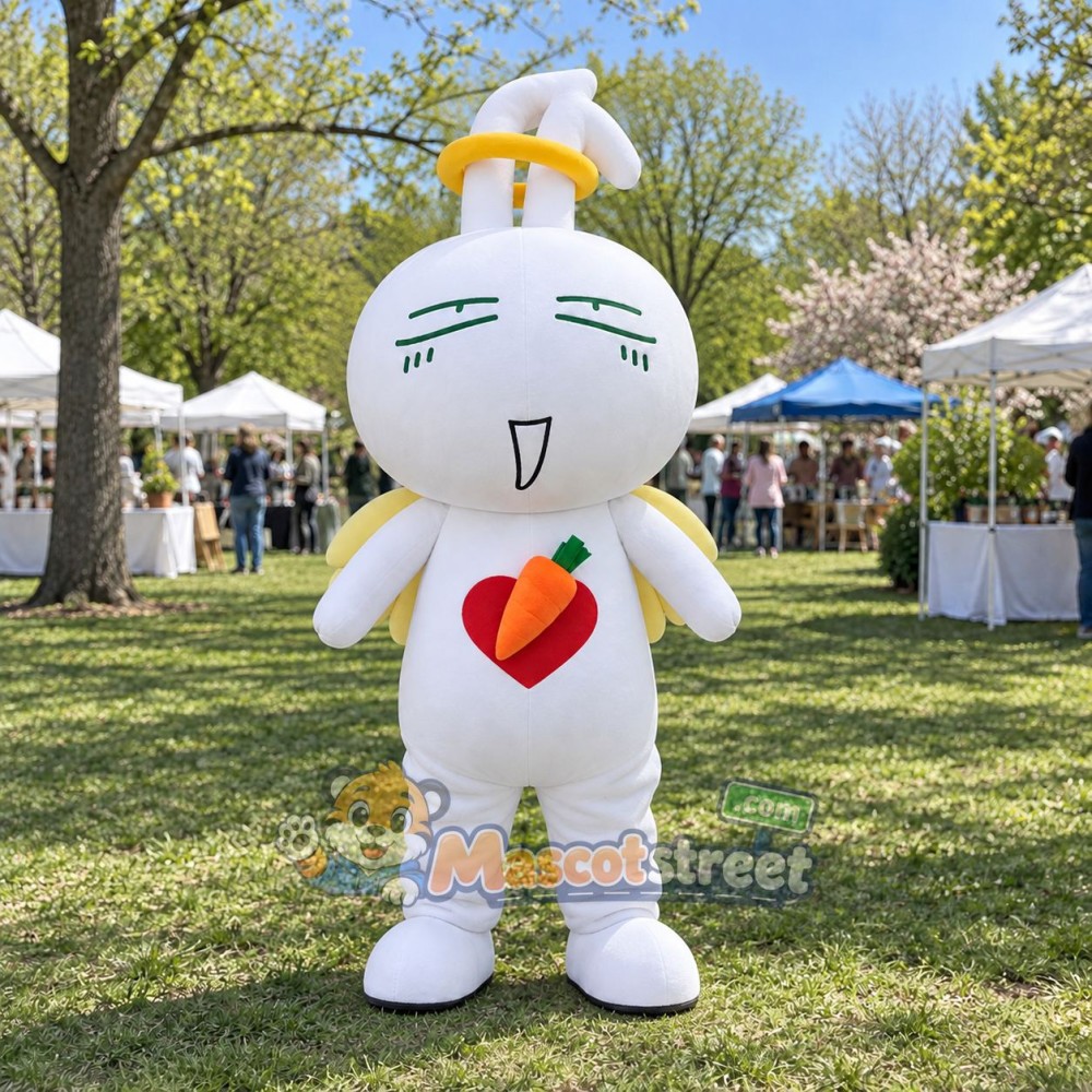 White Angel Rabbit Mascot Costume White Angel Rabbit Mascot Costume