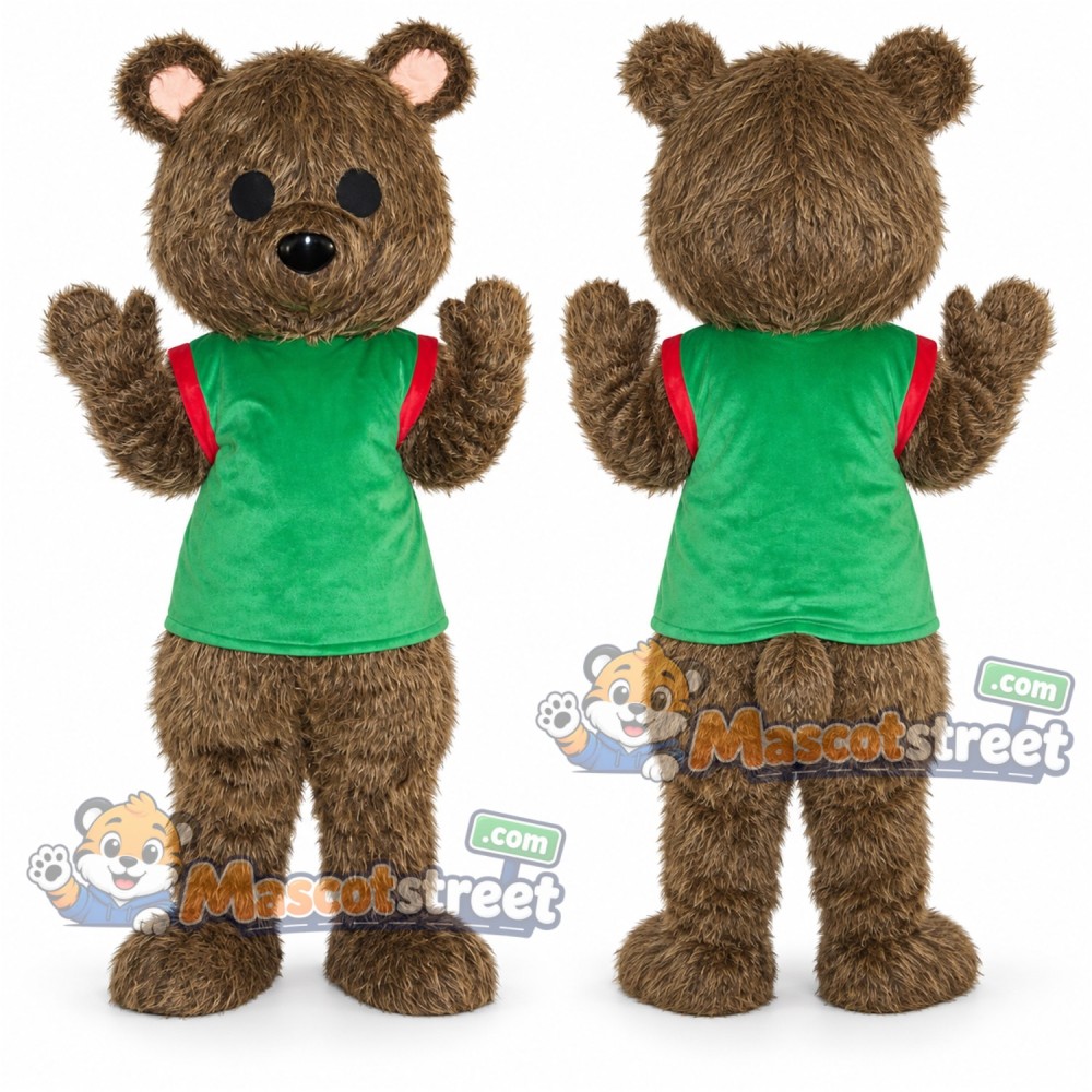 Brown Bear Mascot Costume with Green Shirt