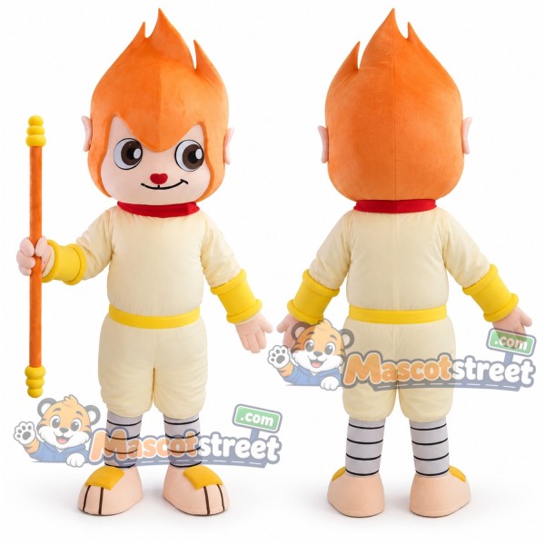 Monkey Warrior Mascot Costume with Cream and Yellow Outfit